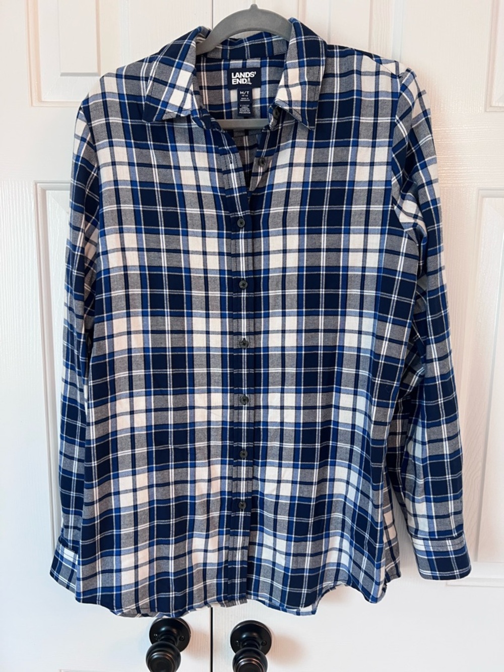 Lands' End Women’s Navy & White Plaid Button-Up Tunic
